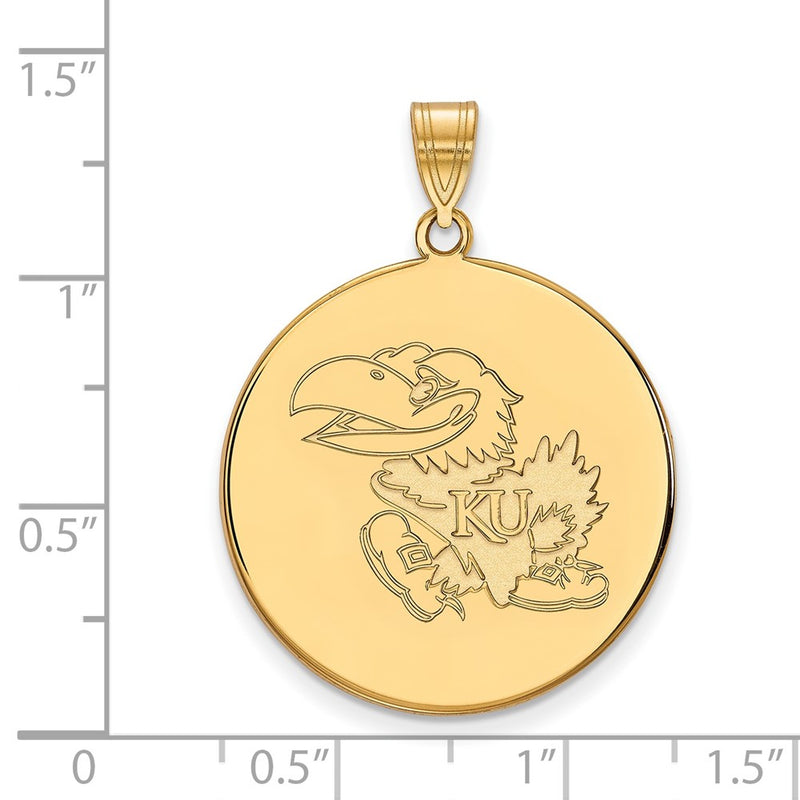 Gold Plated Sterling Silver Logoart University Of Kansas Jayhawk Extra Large Disc Pendant