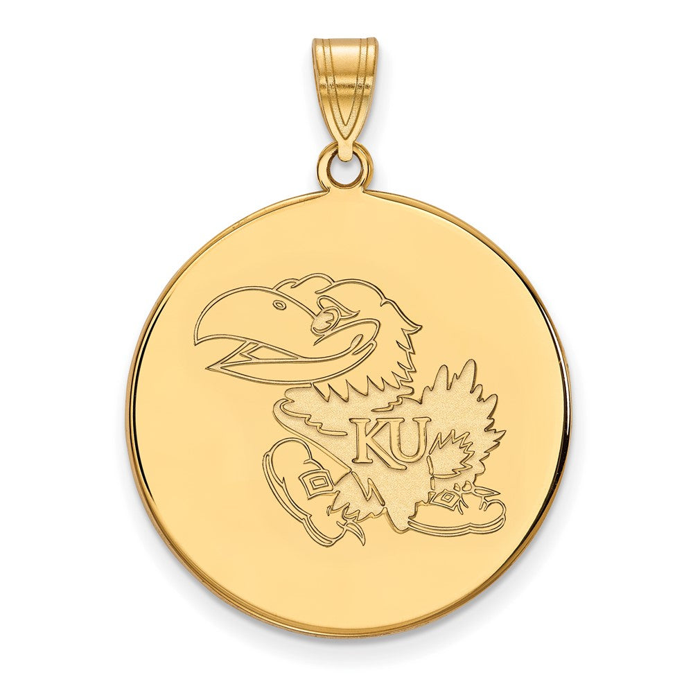 Gold Plated Sterling Silver Logoart University Of Kansas Jayhawk Extra Large Disc Pendant
