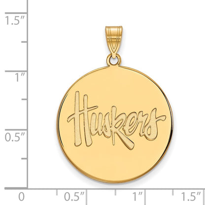 Gold Plated Sterling Silver Logoart University Of Nebraska Huskers Extra Large Disc Pendant