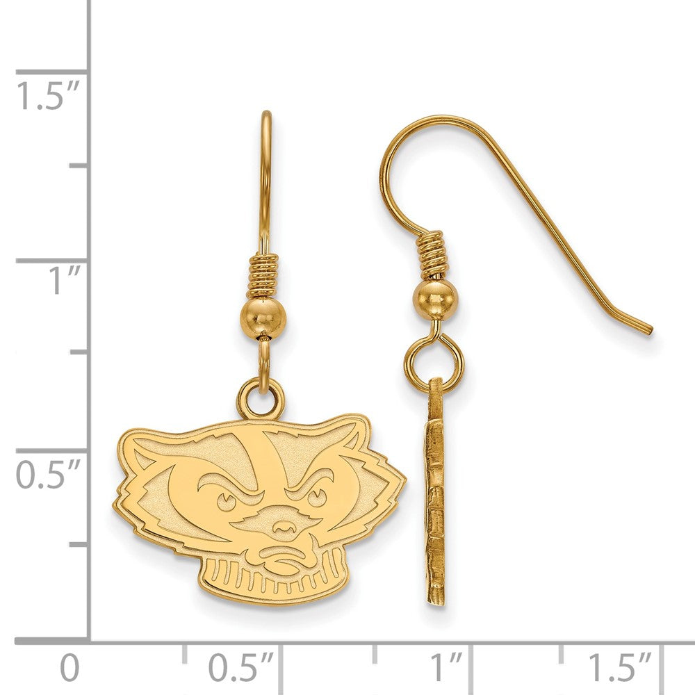 Gold Plated Sterling Silver Logoart University Of Wisconsin Badger Small Dangle Wire Earrings
