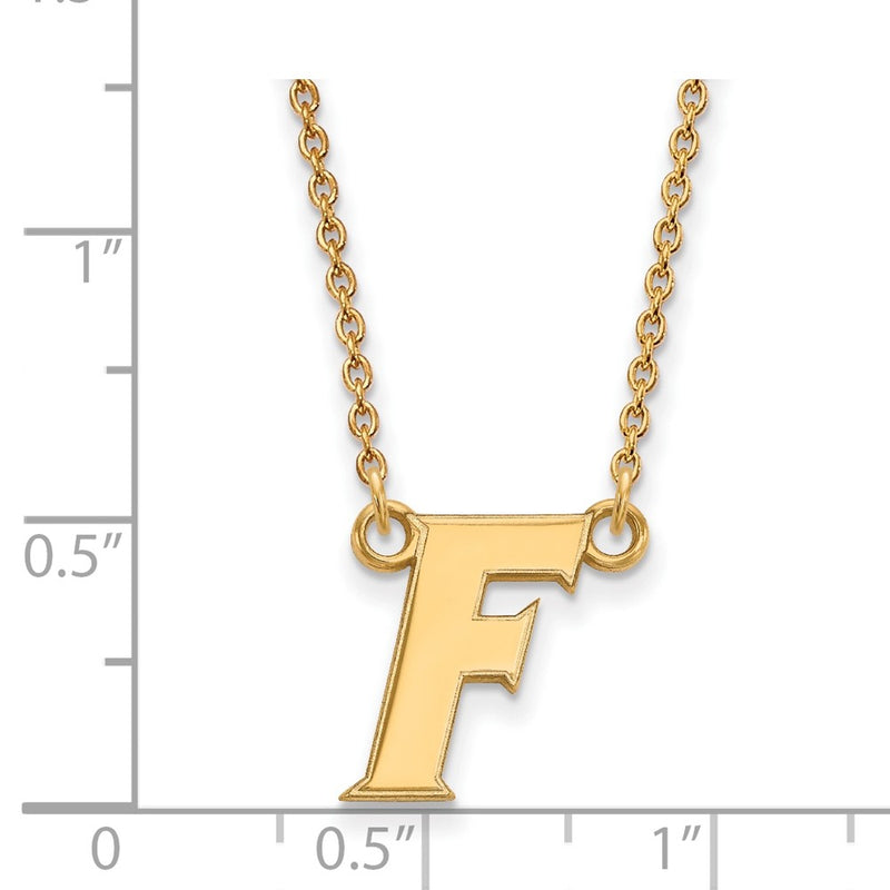 Gold Plated Sterling Silver Logoart University Of Florida Letter F Small Pendant 18 Inch Necklace
