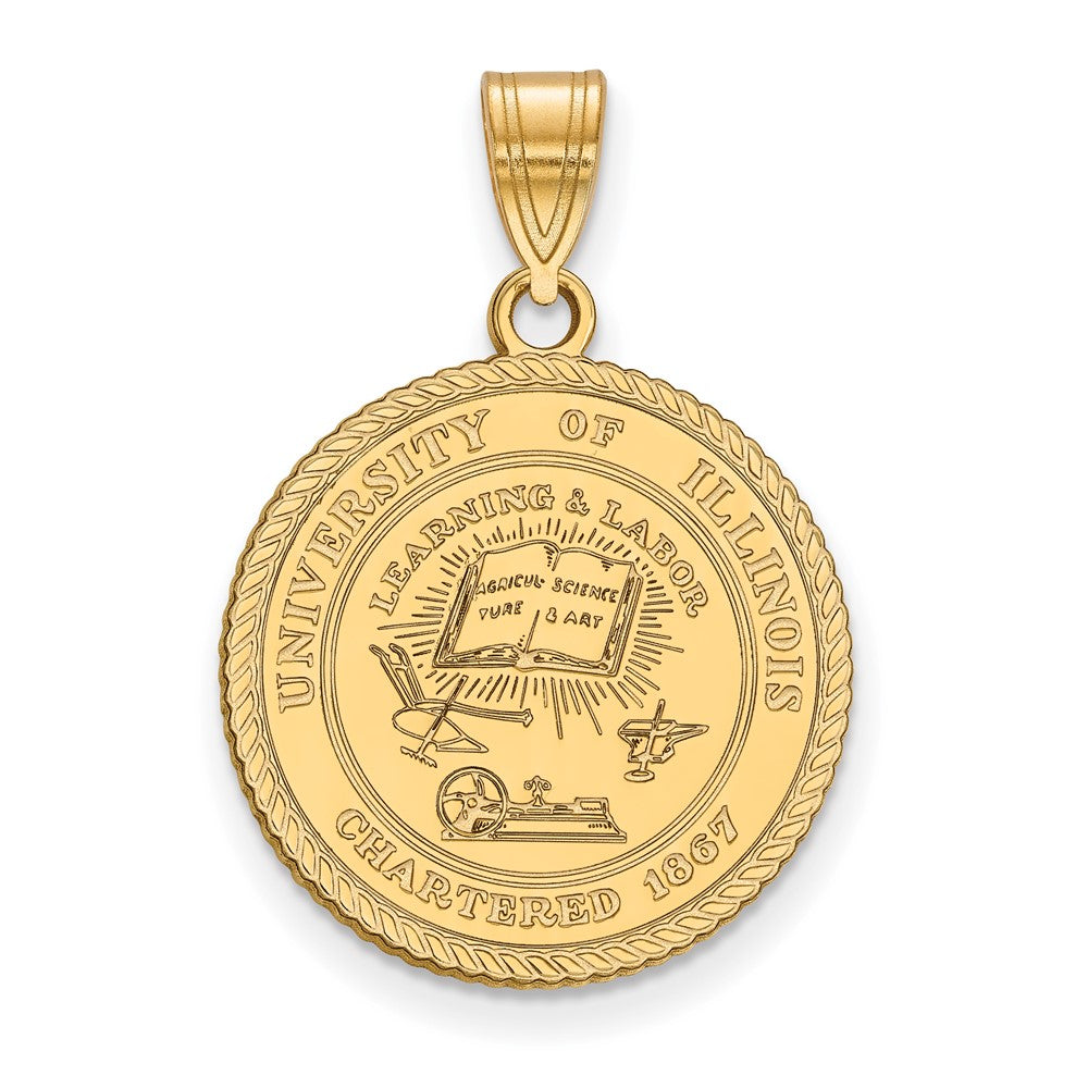 Gold Plated Sterling Silver Logoart University Of Illinois Large Crest Pendant