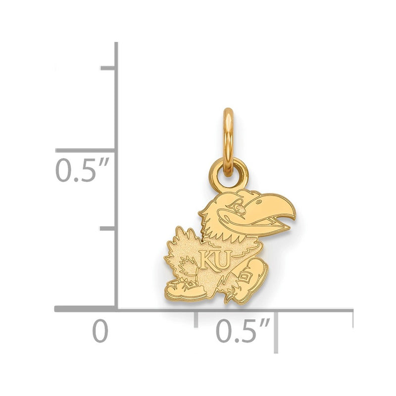 Gold Plated Sterling Silver Logoart University Of Kansas Jayhawk Extra Small Pendant