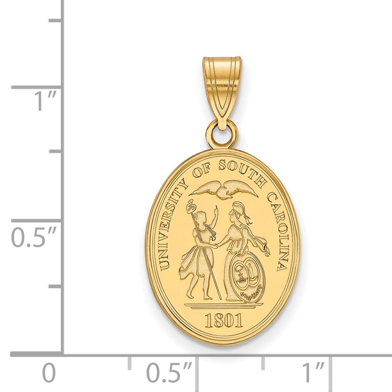 Gold Plated Sterling Silver Logoart University Of South Carolina Large Crest Pendant