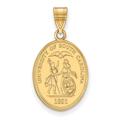 Gold Plated Sterling Silver Logoart University Of South Carolina Large Crest Pendant