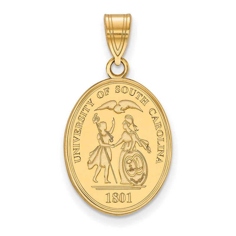 Gold Plated Sterling Silver Logoart University Of South Carolina Large Crest Pendant