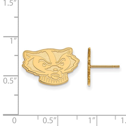 14K Yellow Gold Logoart University Of Wisconsin Badger Small Post Earrings