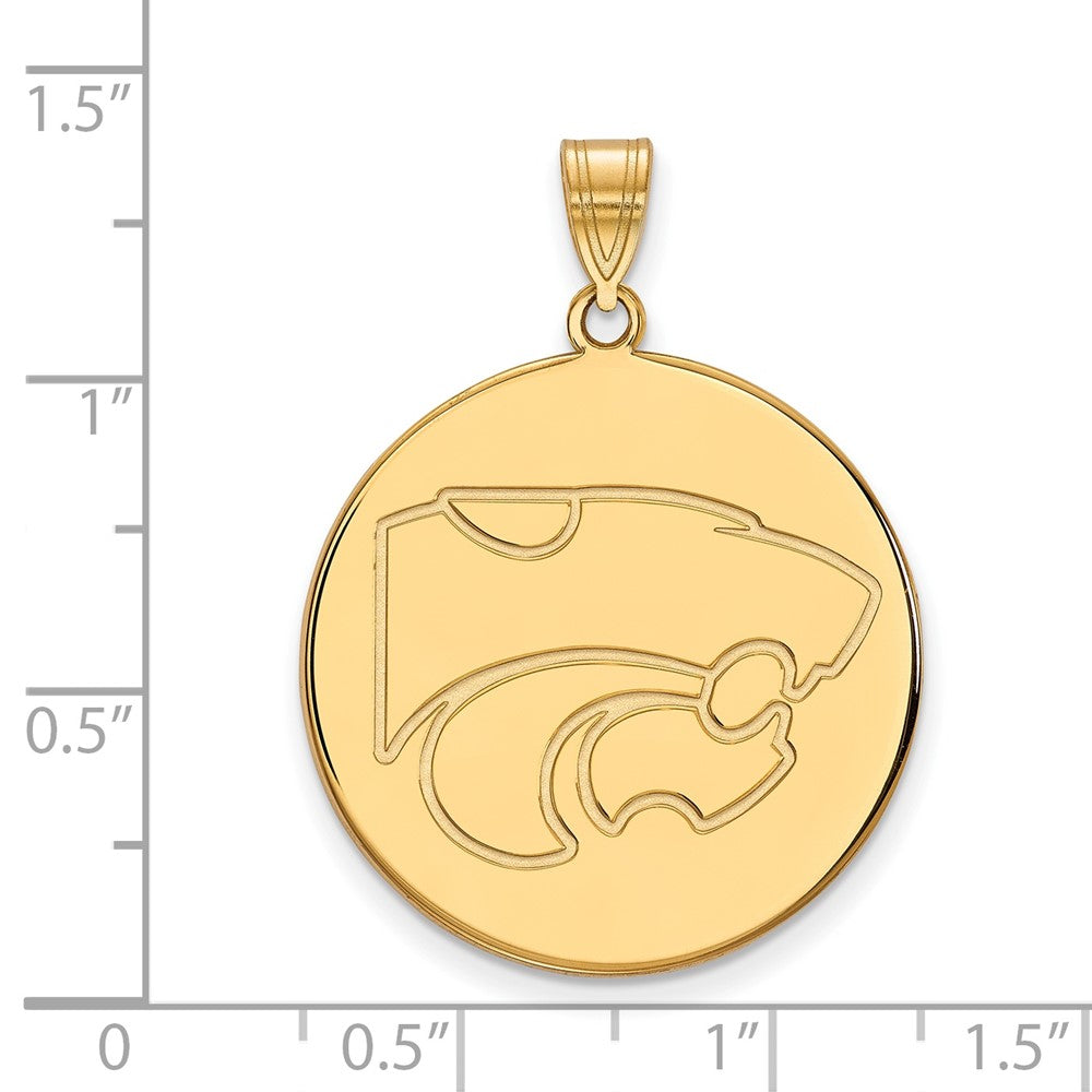 Gold Plated Sterling Silver Logoart Kansas State University Wildcat Extra Large Disc Pendant