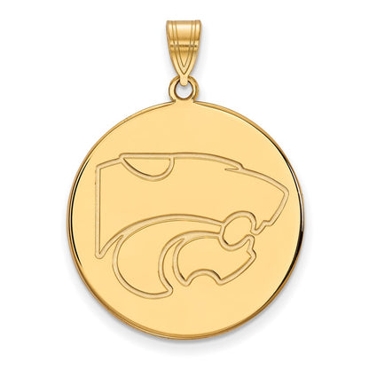 Gold Plated Sterling Silver Logoart Kansas State University Wildcat Extra Large Disc Pendant