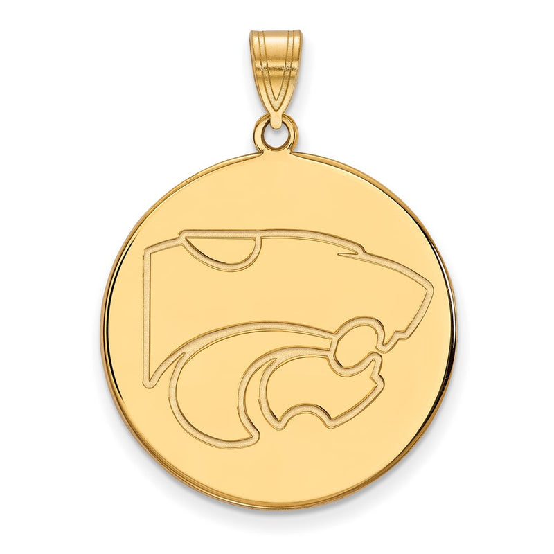 Gold Plated Sterling Silver Logoart Kansas State University Wildcat Extra Large Disc Pendant