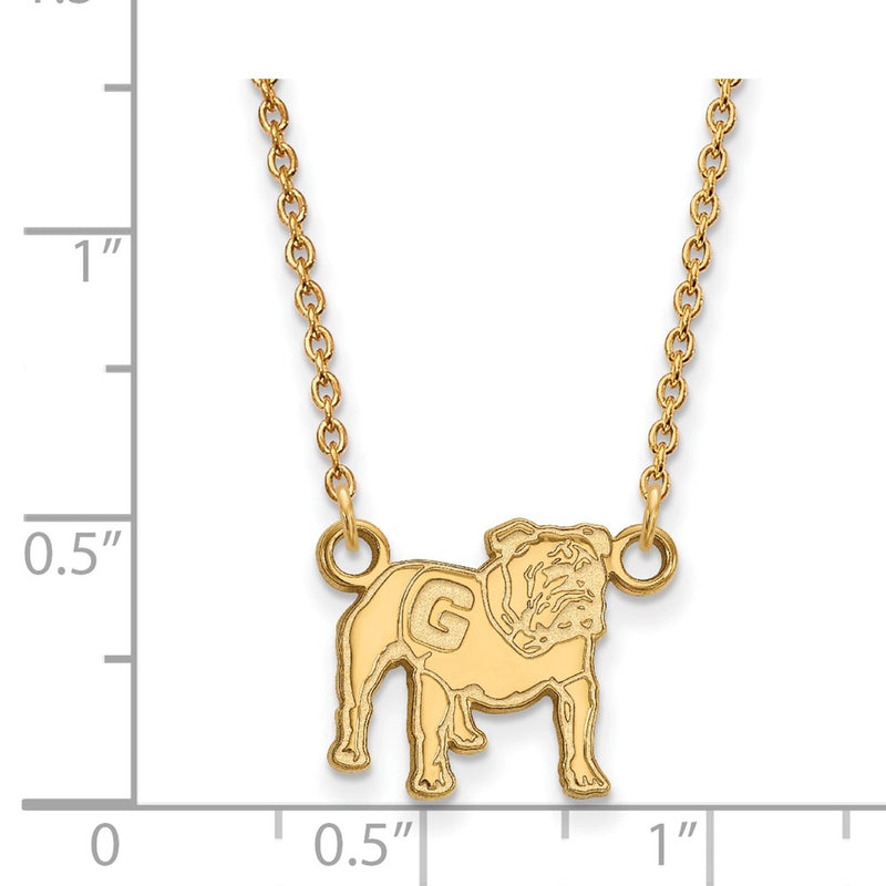 Gold Plated Sterling Silver Logoart University Of Georgia Bulldog Small Pendant 18 Inch Necklace