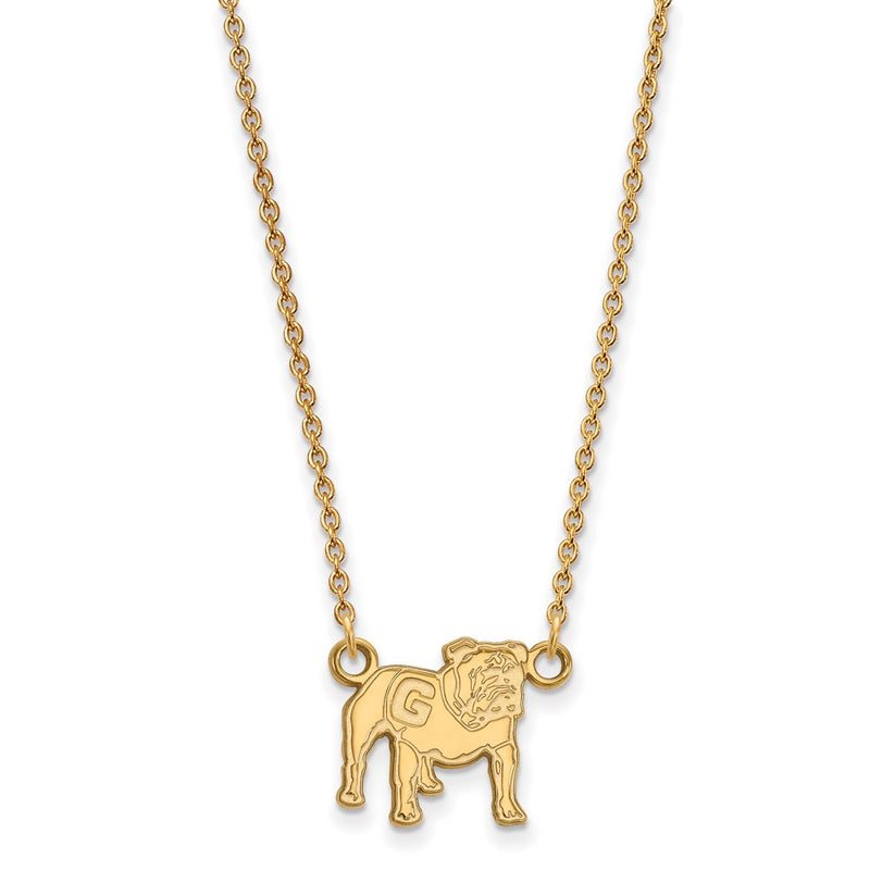 Gold Plated Sterling Silver Logoart University Of Georgia Bulldog Small Pendant 18 Inch Necklace