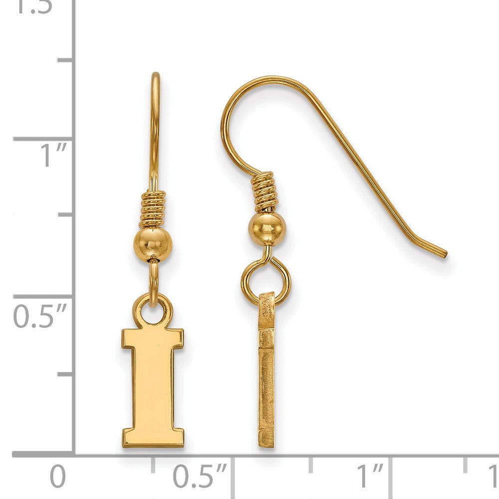Gold Plated Sterling Silver Logoart University Of Iowa Letter I Extra Small Dangle Wire Earrings