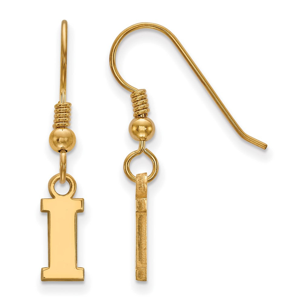 Gold Plated Sterling Silver Logoart University Of Iowa Letter I Extra Small Dangle Wire Earrings