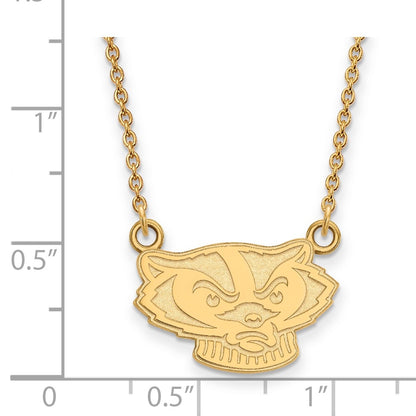 Gold Plated Sterling Silver Logoart University Of Wisconsin Badger Small Pendant 18 Inch Necklace