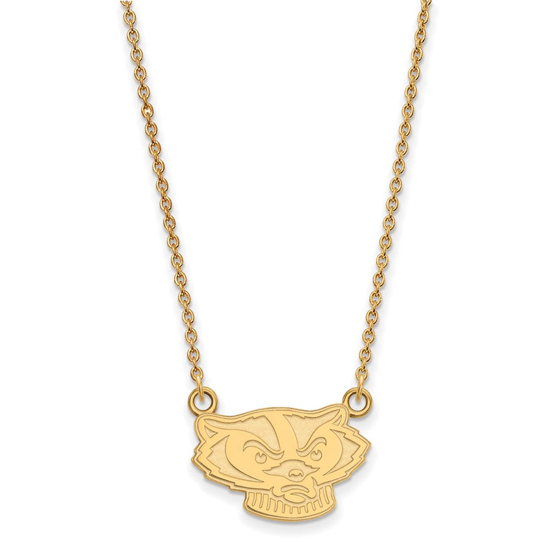 Gold Plated Sterling Silver Logoart University Of Wisconsin Badger Small Pendant 18 Inch Necklace