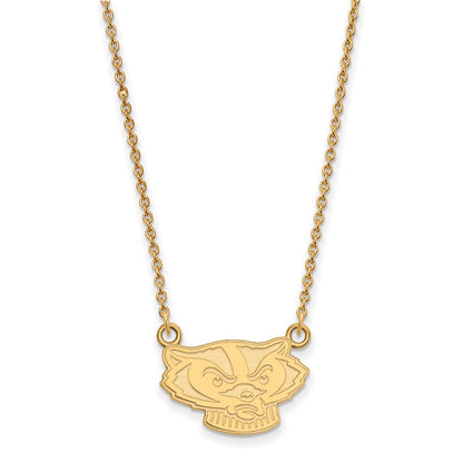 14K Yellow Gold Logoart University Of Wisconsin Badger Small Pendant 18 Inch Necklace