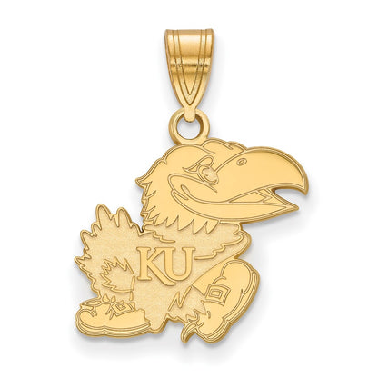 Gold Plated Sterling Silver Logoart University Of Kansas Jayhawk Medium Pendant