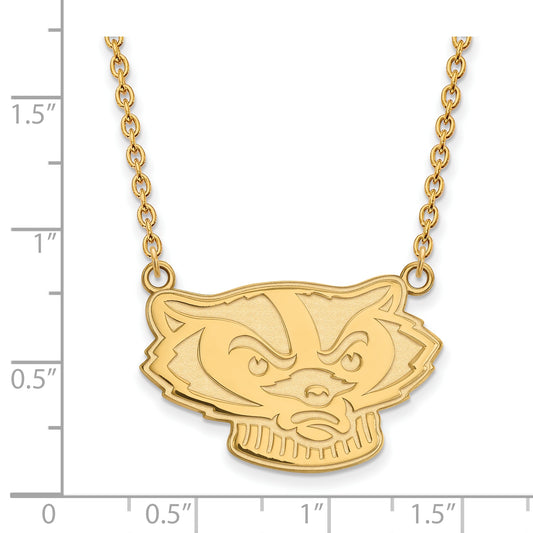 10K Yellow Gold Logoart University Of Wisconsin Badger Large Pendant 18 Inch Necklace