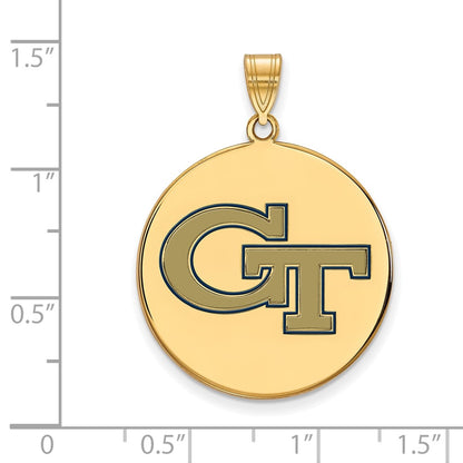 Gold Plated Sterling Silver Logoart Georgia Institute Of Technology G T Extra Large Enameled Disc Pendant