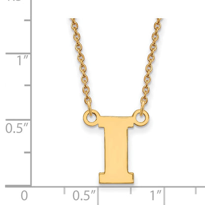 Gold Plated Sterling Silver Logoart University Of Iowa Letter I Small Pendant 18 Inch Necklace