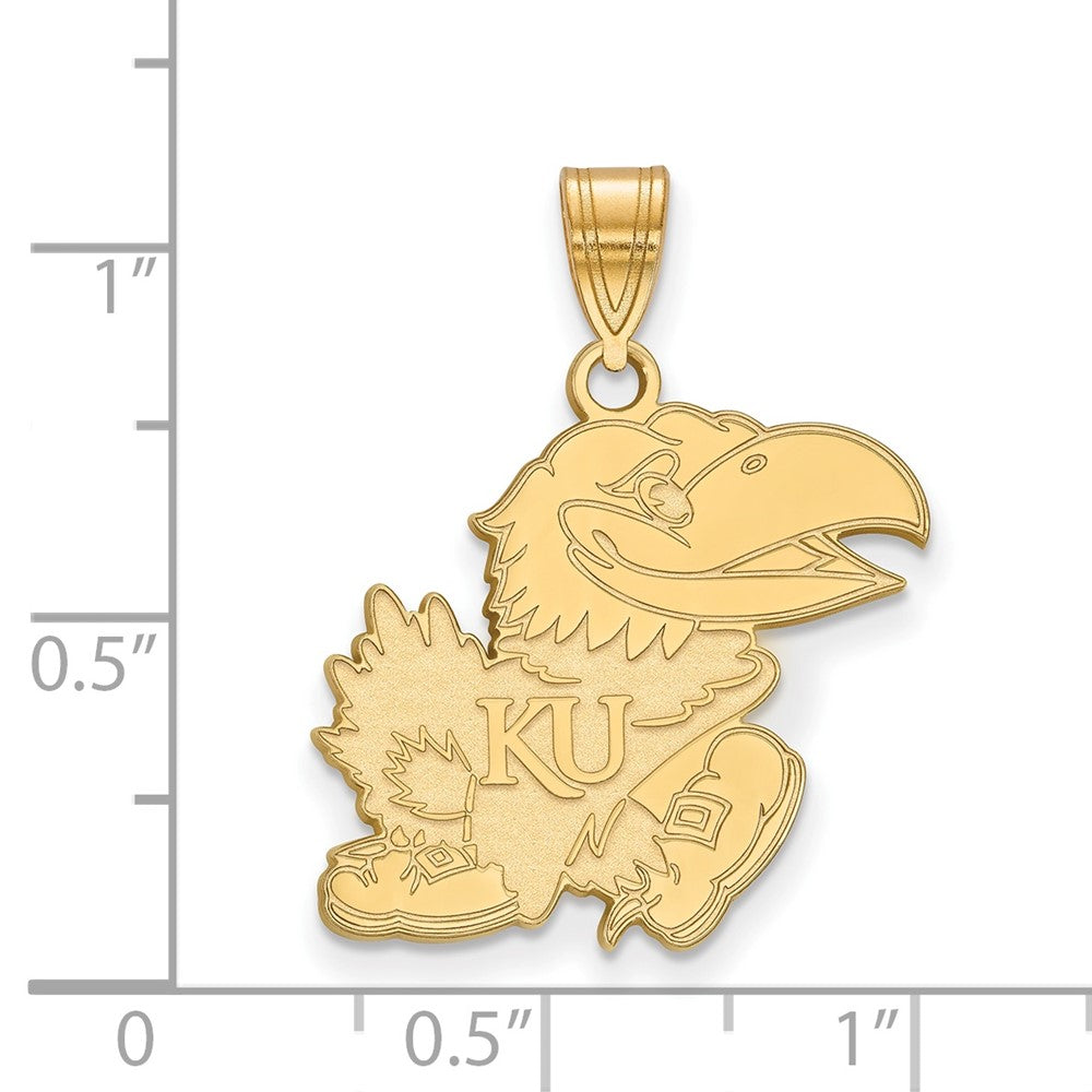 14K Yellow Gold Logoart University Of Kansas Jayhawk Large Pendant