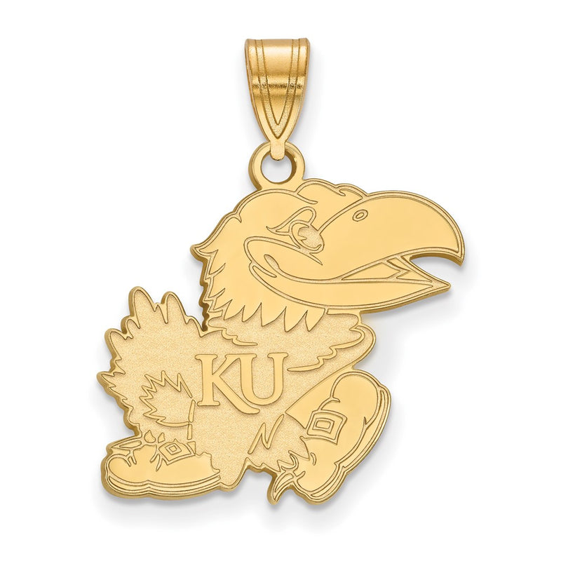 Gold Plated Sterling Silver Logoart University Of Kansas Jayhawk Large Pendant
