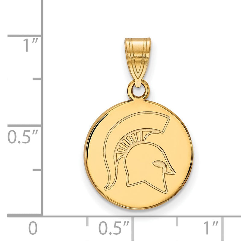 14K Yellow Gold Logoart Michigan State University Spartan Medium Disc Pendant