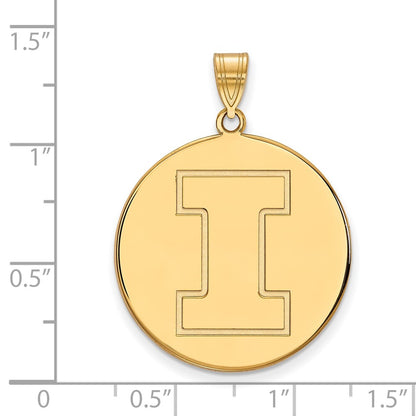 Gold Plated Sterling Silver Logoart University Of Illinois Letter I Extra Large Disc Pendant