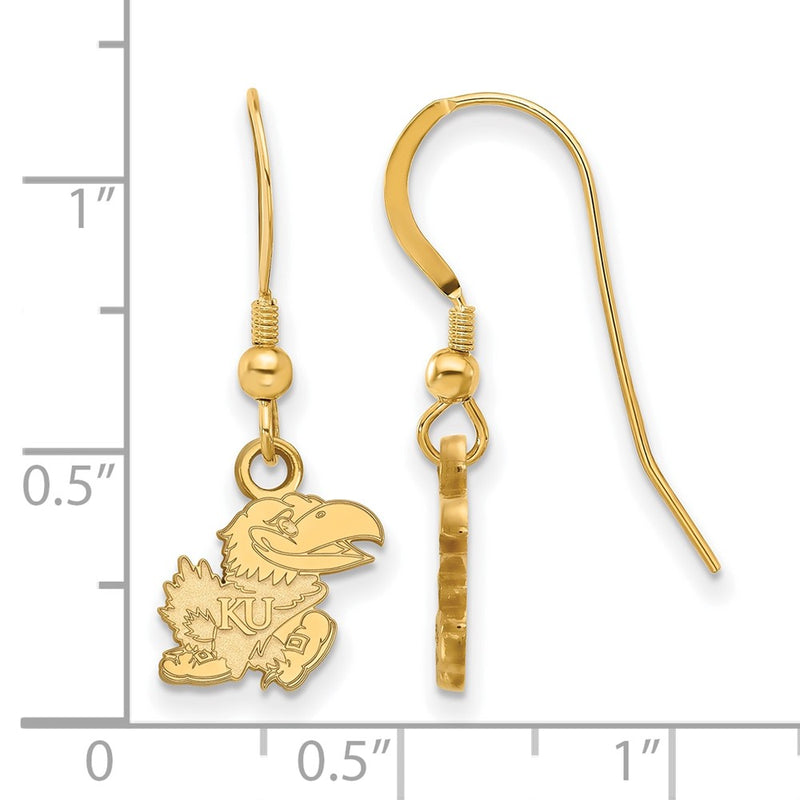 Gold Plated Sterling Silver Logoart University Of Kansas Jayhawk Extra Small Dangle Wire Earrings