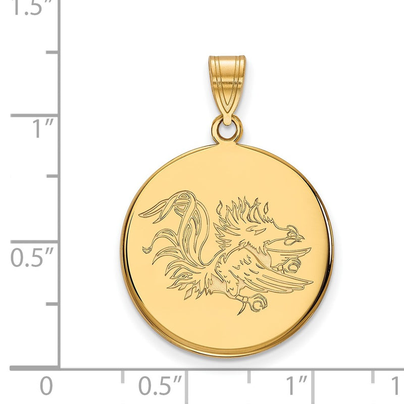 Gold Plated Sterling Silver Logoart University Of South Carolina Gamecock Large Disc Pendant