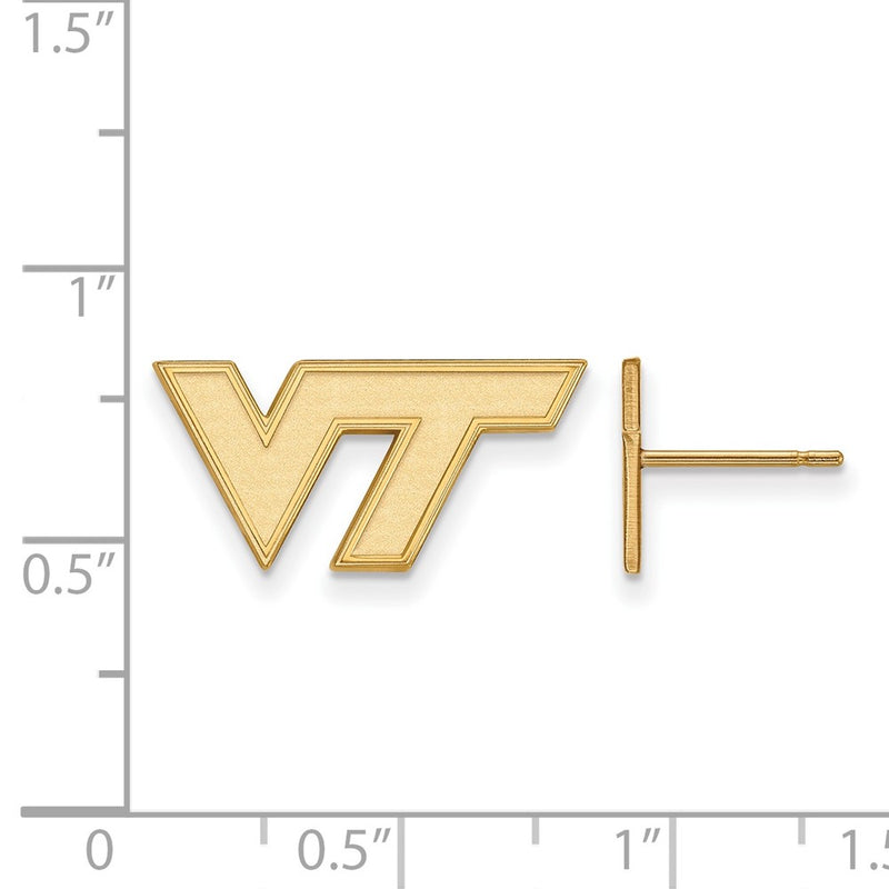 Gold Plated Sterling Silver Logoart Virginia Tech V T Extra Small Post Earrings