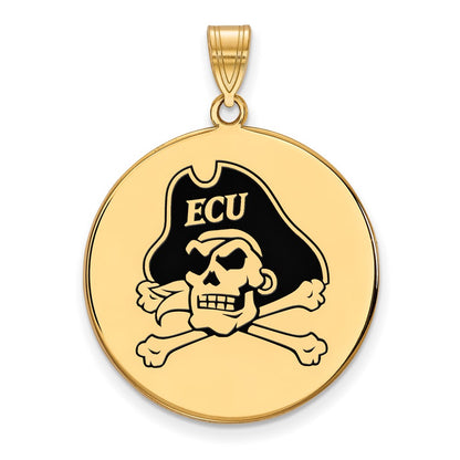 Gold Plated Sterling Silver Logoart East Carolina University Pirate Extra Large Enameled Disc Pendant
