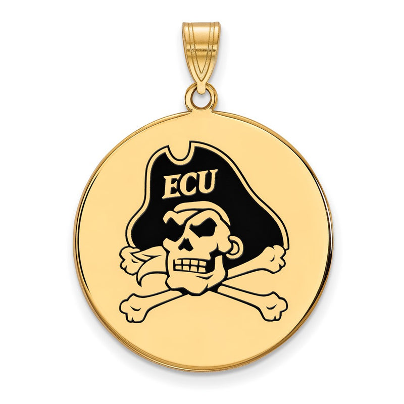 Gold Plated Sterling Silver Logoart East Carolina University Pirate Extra Large Enameled Disc Pendant