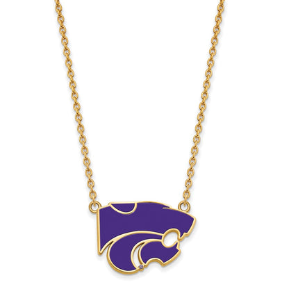 Gold Plated Sterling Silver Logoart Kansas State University Wildcat Large Enameled Pendant 18 Inch Necklace