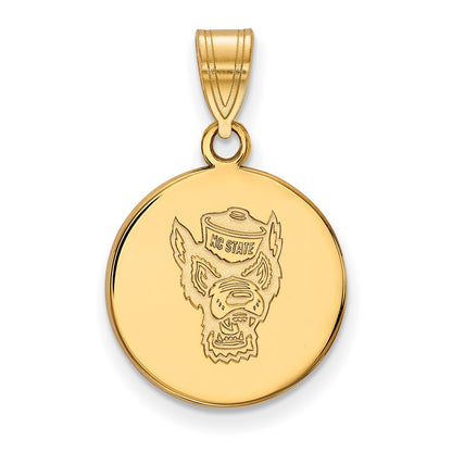 10K Yellow Gold Logoart North Carolina State University Wolf Medium Disc Pendant