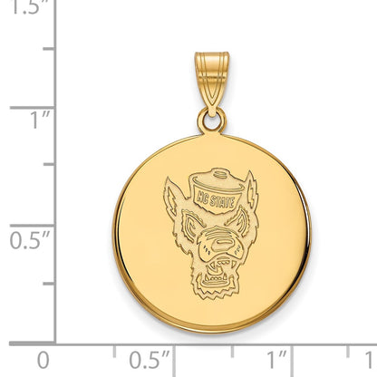 14K Yellow Gold Logoart North Carolina State University Wolf Large Disc Pendant