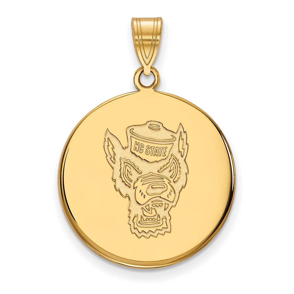 Gold Plated Sterling Silver Logoart North Carolina State University Wolf Large Disc Pendant