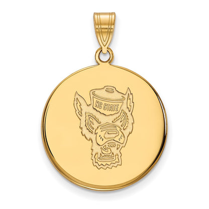 Gold Plated Sterling Silver Logoart North Carolina State University Wolf Large Disc Pendant