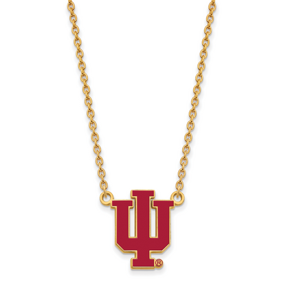 Gold Plated Sterling Silver Logoart Indiana University I U Large Enameled Pendant 18 Inch Necklace