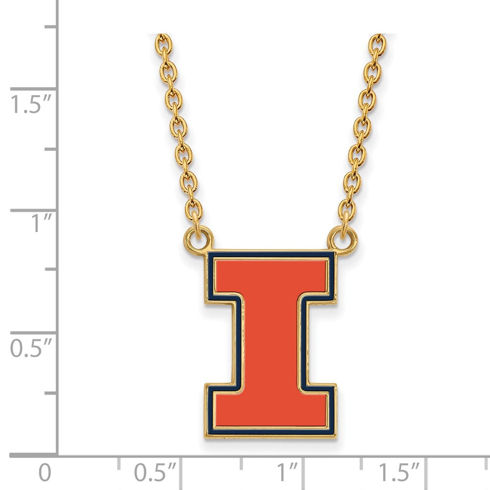 Gold Plated Sterling Silver Logoart University Of Illinois Letter I Large Enameled Pendant 18 Inch Necklace