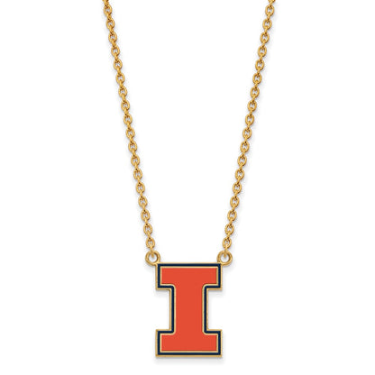 Gold Plated Sterling Silver Logoart University Of Illinois Letter I Large Enameled Pendant 18 Inch Necklace