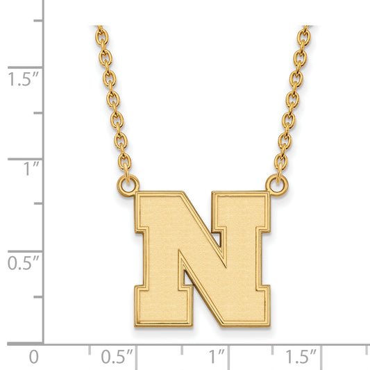 10K Yellow Gold Logoart University Of Nebraska Letter N Large Pendant 18 Inch Necklace