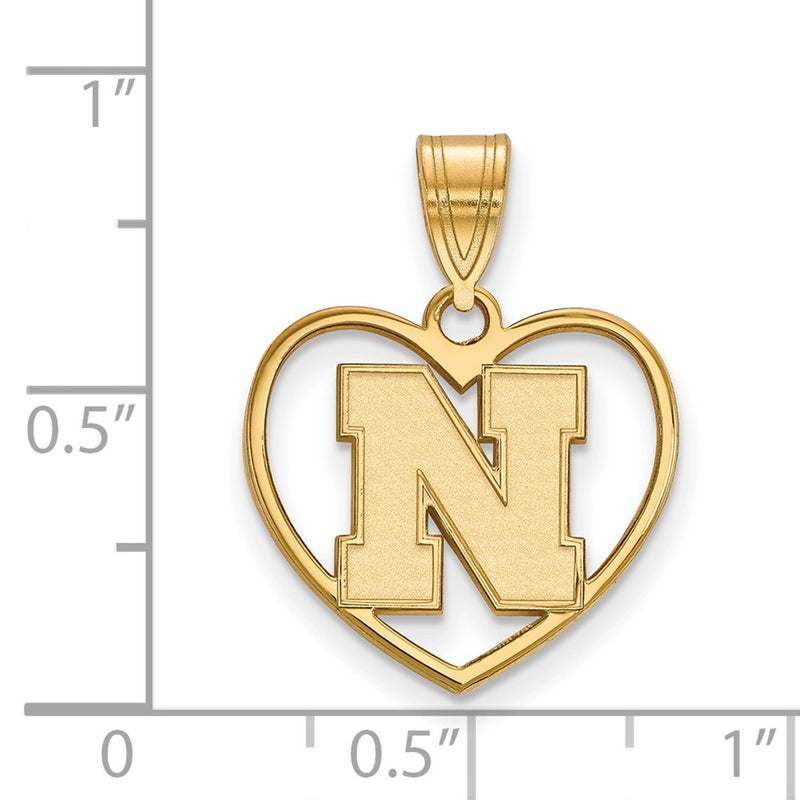 Gold Plated Sterling Silver Logoart University Of Nebraska Letter N Heart Pendant