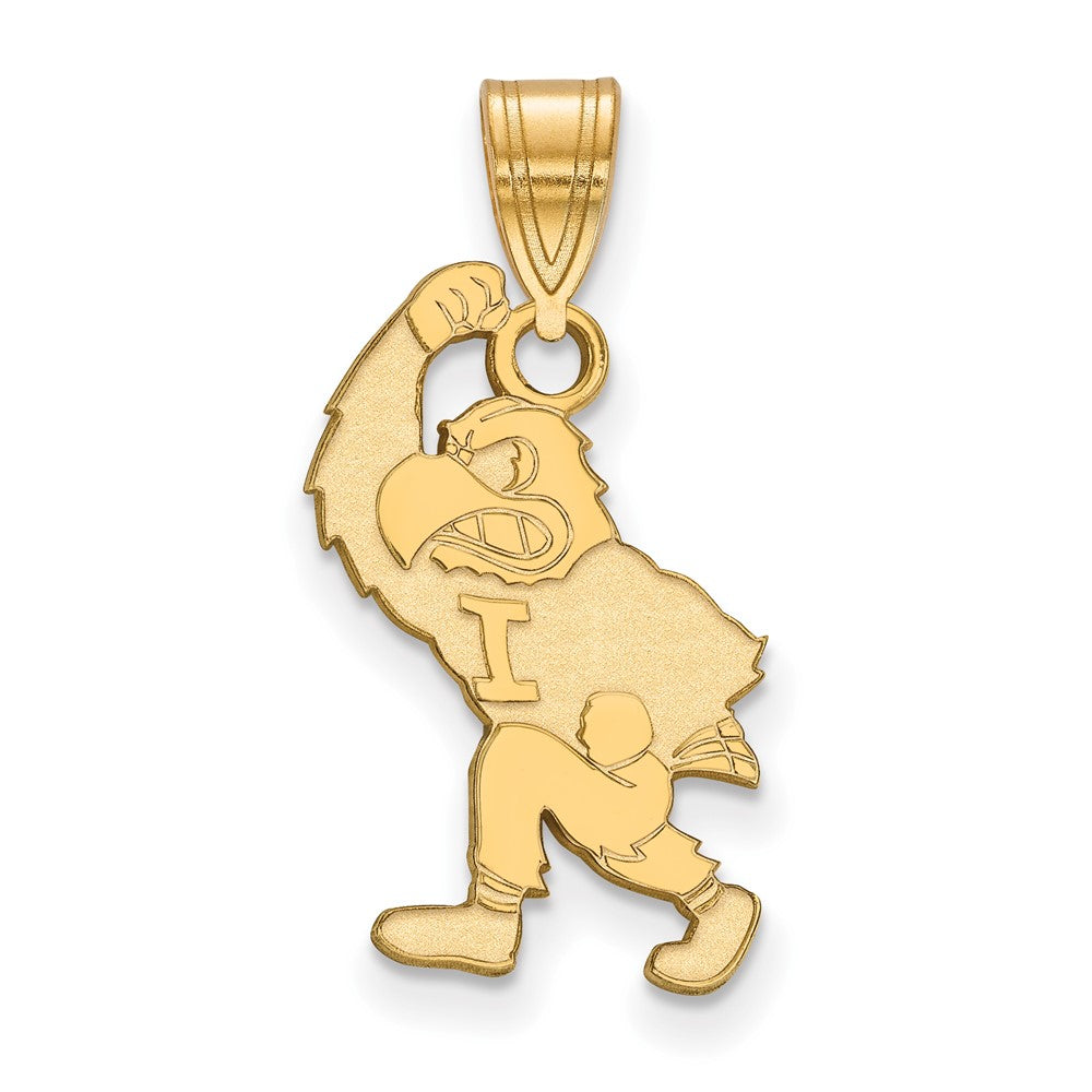 Gold Plated Sterling Silver Logoart University Of Iowa Hawk Mascot Large Pendant