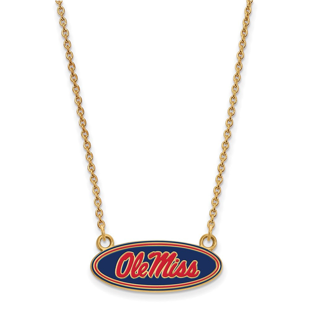 Gold Plated Sterling Silver Logoart University Of Mississippi Ole Miss Small Enameled Oval Pendant 18 Inch Necklace