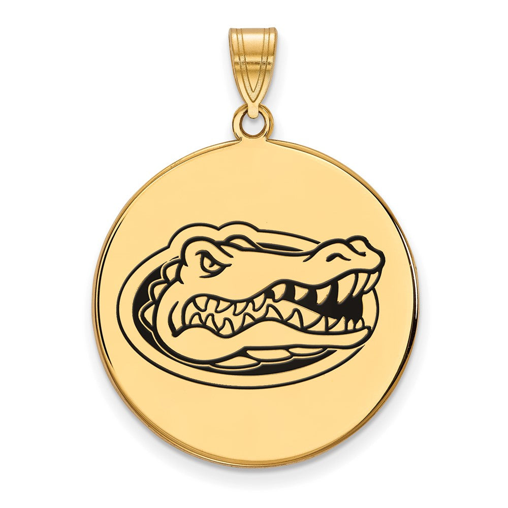 Gold Plated Sterling Silver Logoart University Of Florida Gator Extra Large Enameled Disc Pendant
