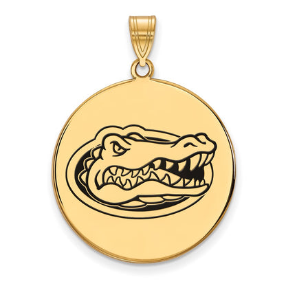 Gold Plated Sterling Silver Logoart University Of Florida Gator Extra Large Enameled Disc Pendant
