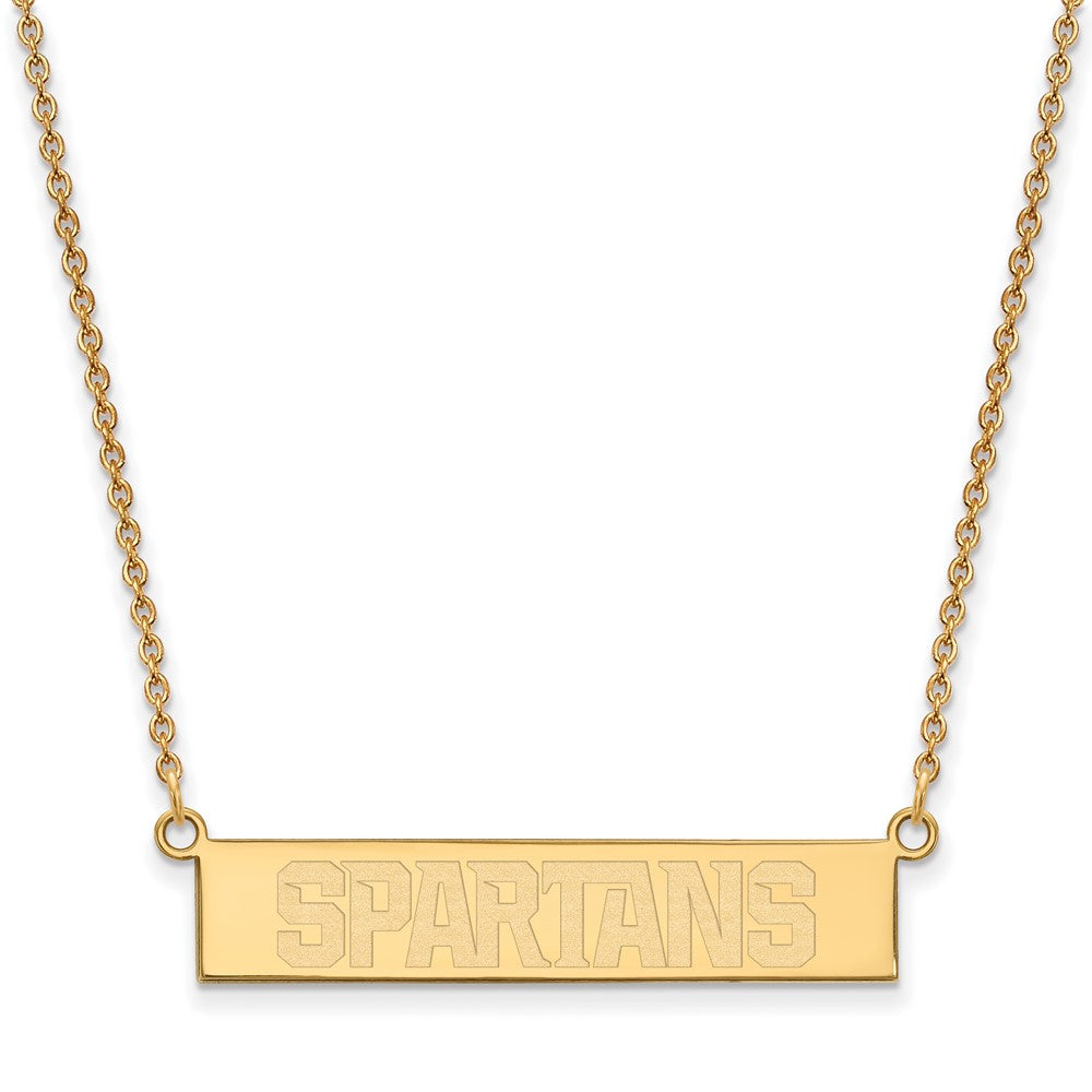 Gold Plated Sterling Silver Logoart Michigan State University Spartans Small Bar 18 Inch Necklace