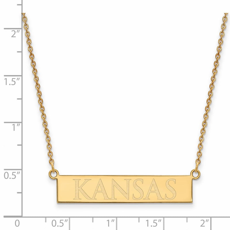 Gold Plated Sterling Silver Logoart The University Of Kansas Small Bar 18 Inch Necklace